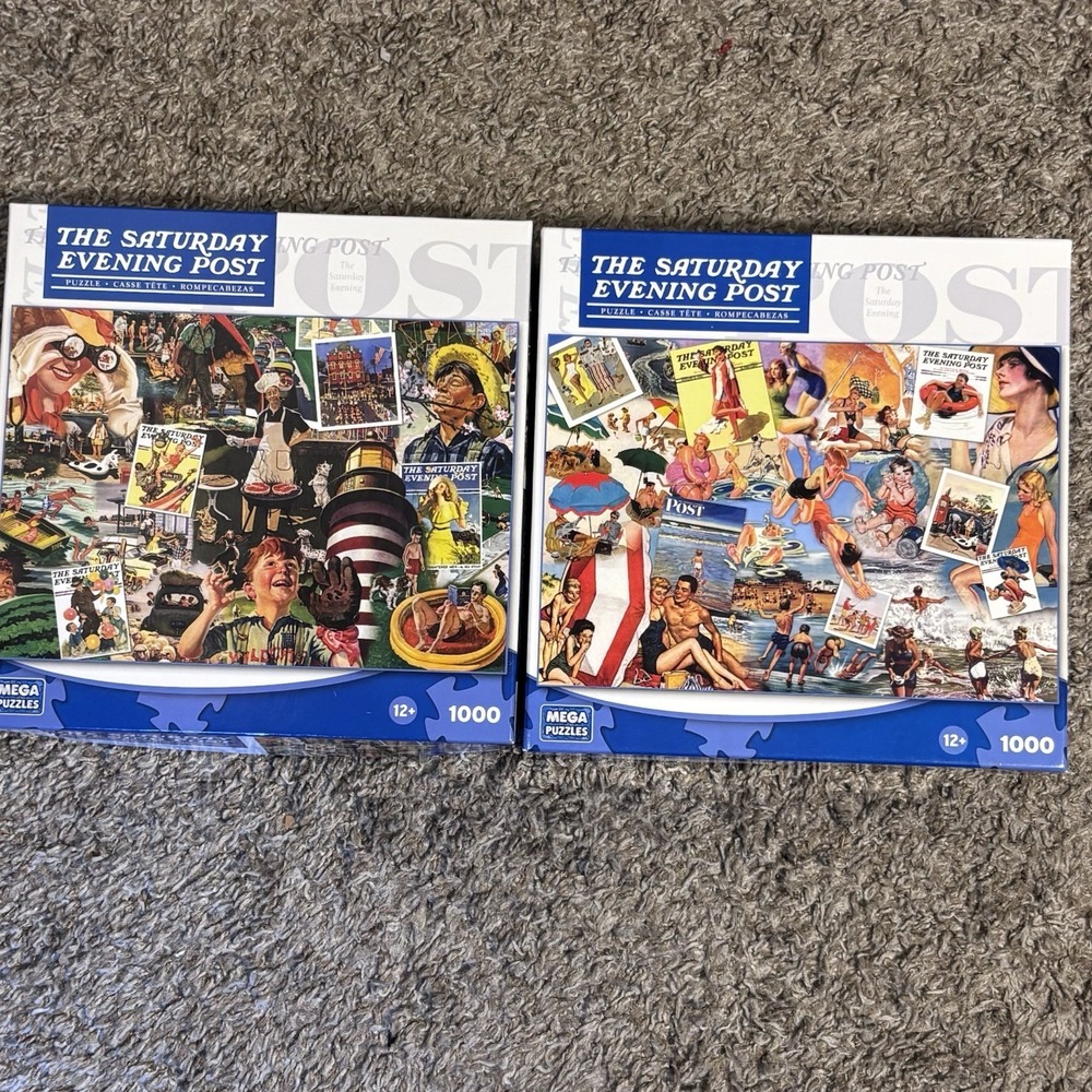2 The Saturday Evening Post 1000 Piece Puzzle At The Beach & Summertime Complete